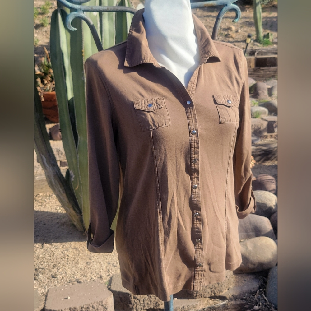 Karen Scott Snap Knit Fitted Shirt